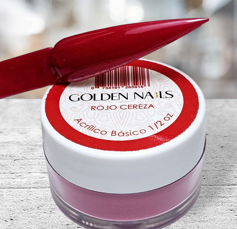 ACRILICO ROJO CEREZA GOLDEN NAILS